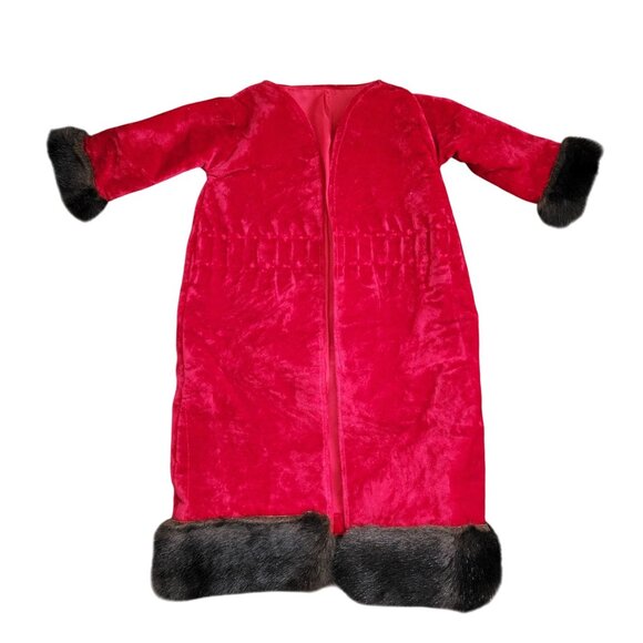 Handmade Red Velvet Coat Faux Fur Satin Lining Child or Doll Size Elegant Design - Picture 1 of 4